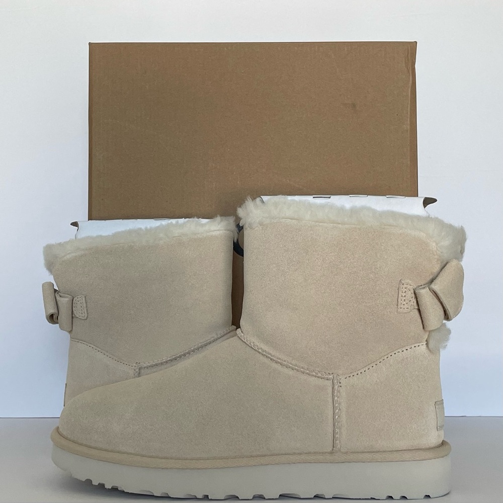 UGG Women’s Mini Bailey Suede Bow Boots “Cream”